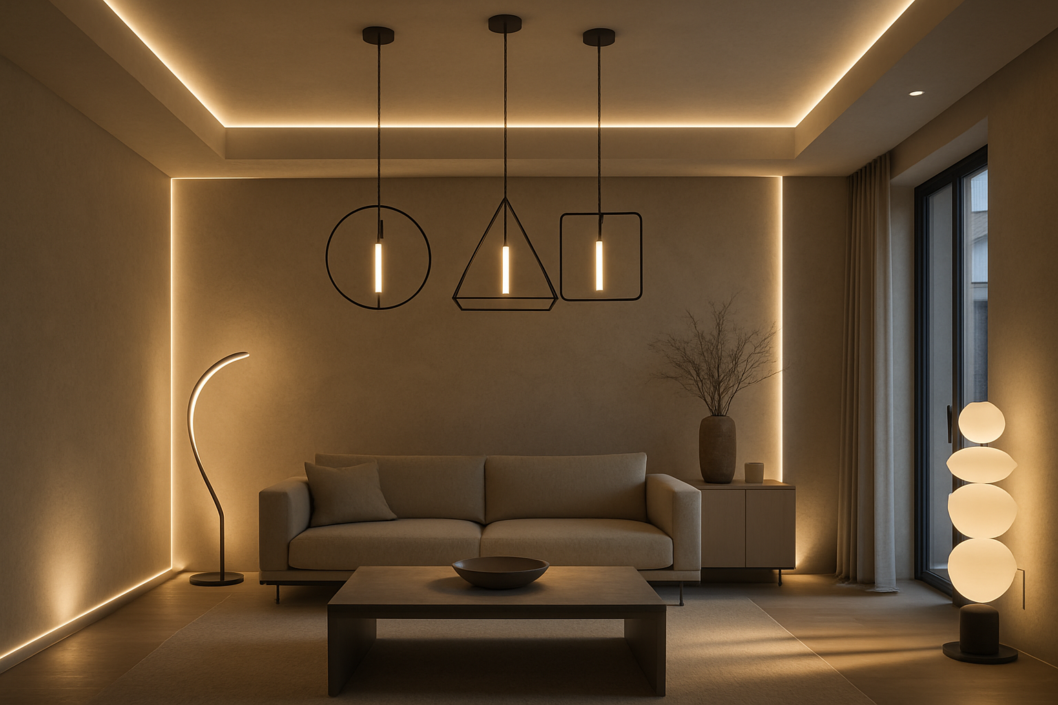 a modern looking room with immaculate lighting highlighting the lights